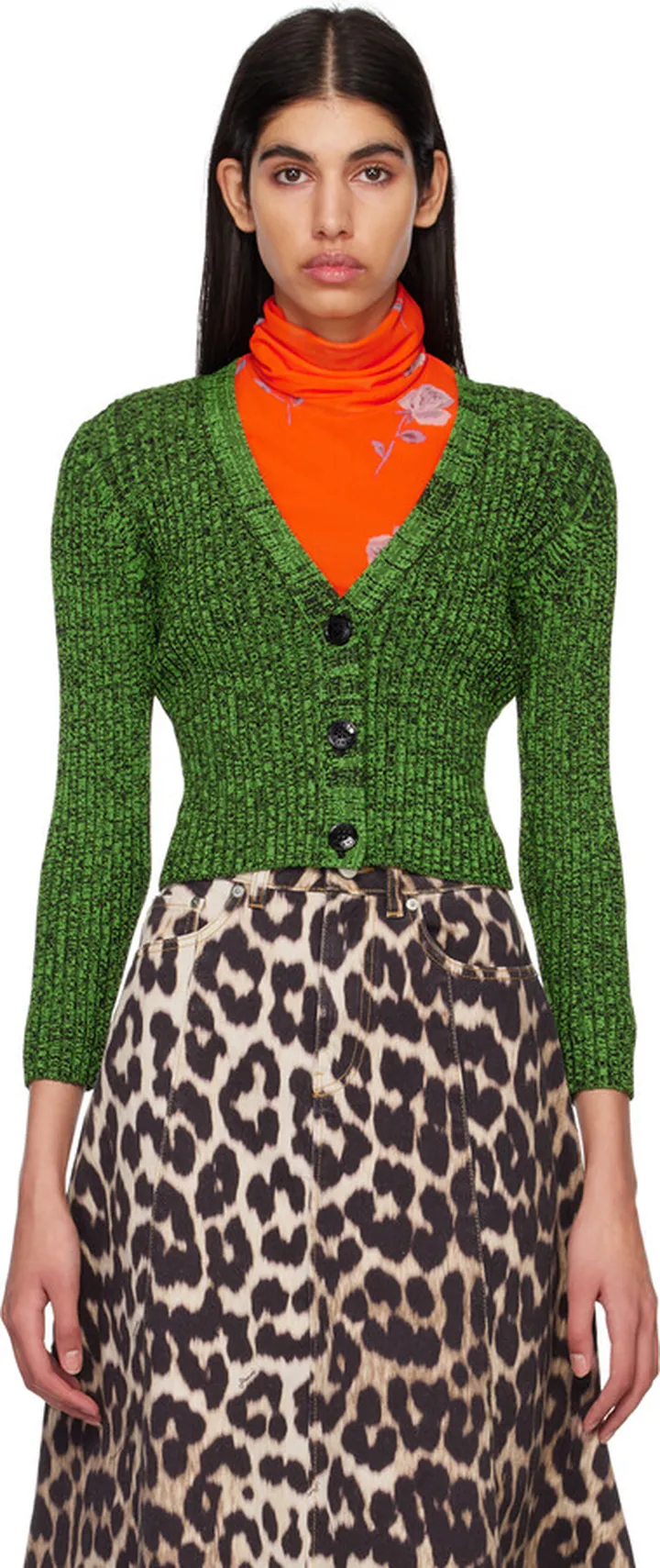 GANNI Green Cropped Cardigan