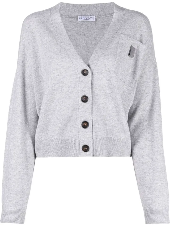 V-neck patch cardigan