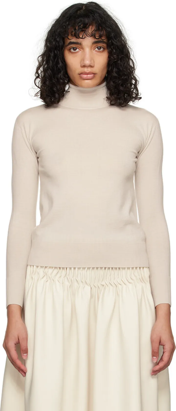 S Max Mara Beige Rib Turtleneck