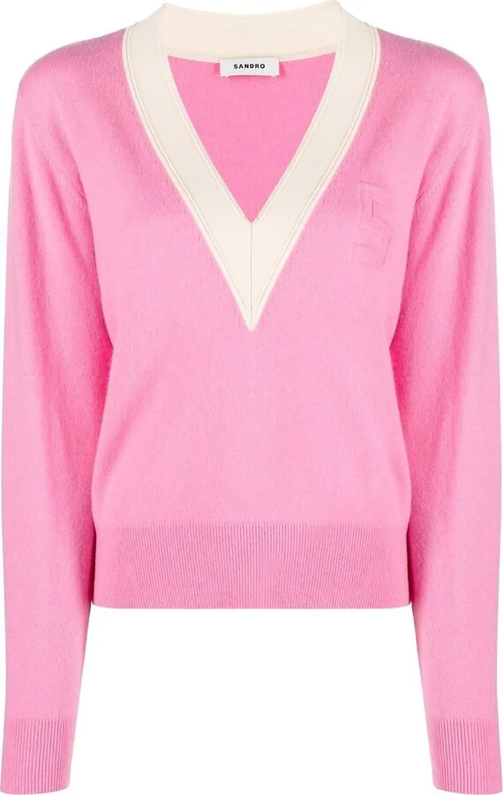 contrast-trim V-neck jumper