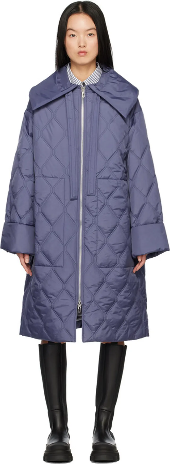 GANNI Blue Quilted Coat