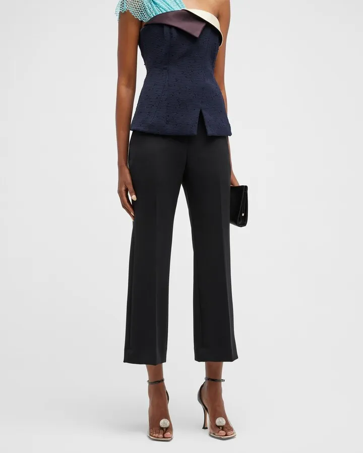 Cropped Flare Twill Trousers