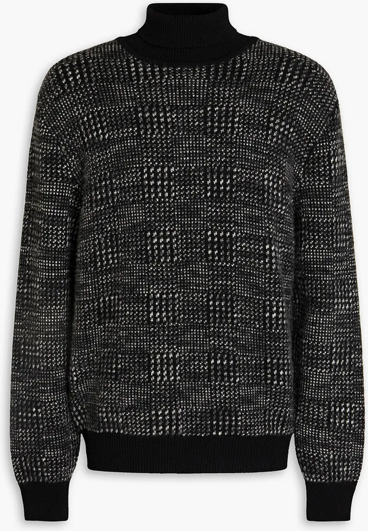 Mélange jacquard-knit cashmere and silk-blend turtleneck sweater