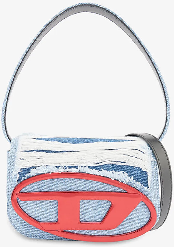 Womens Denim Red Wonder Logo-plaque Leather Shoulder bag