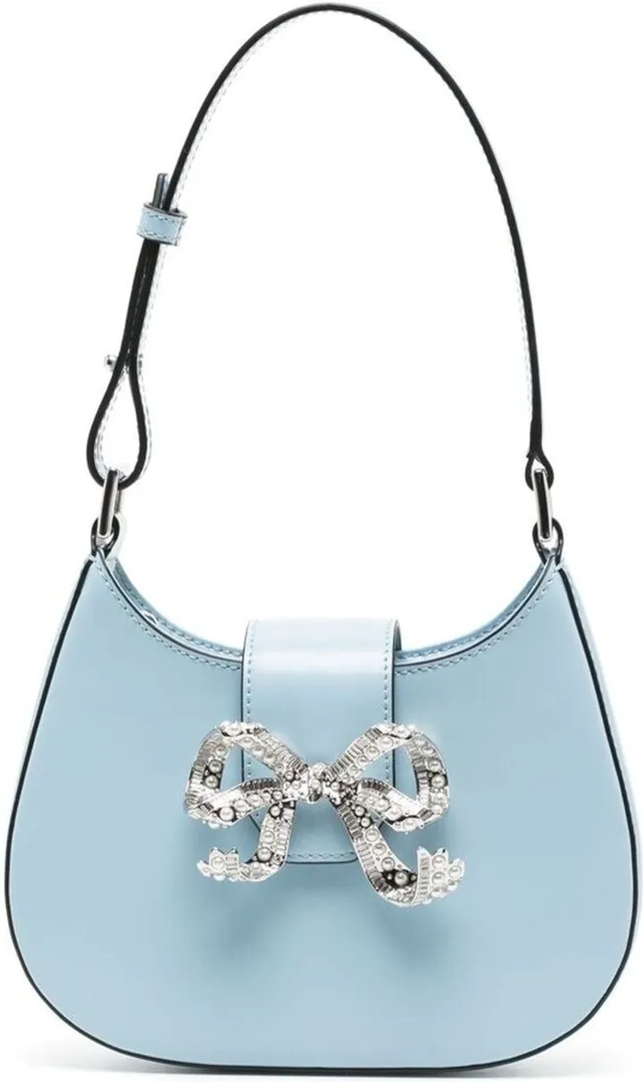 Light-blue Crescent Bow Mini Bag In Leather Woman