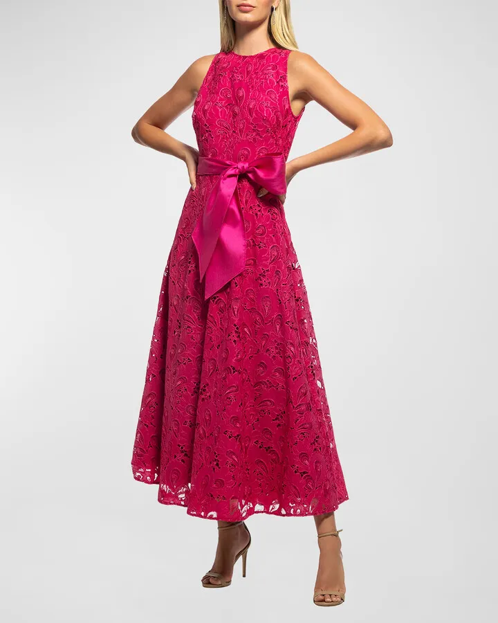 Sleeveless Paisley Eyelet Gown