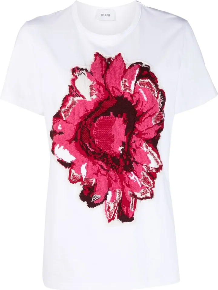 floral-motif patch cashmere T-shirt