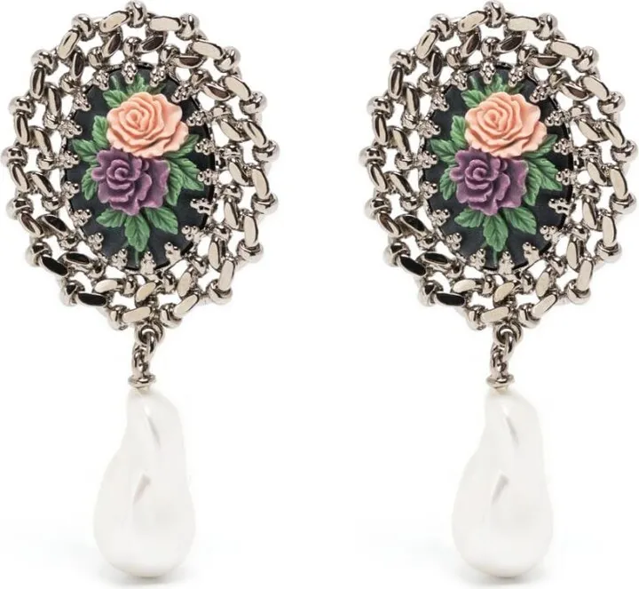 Chain-Link Pearl Drop Earrings