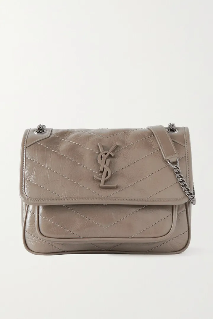 SAINT LAURENT - Niky Mini Quilted Crinkled-leather Shoulder Bag - Brown