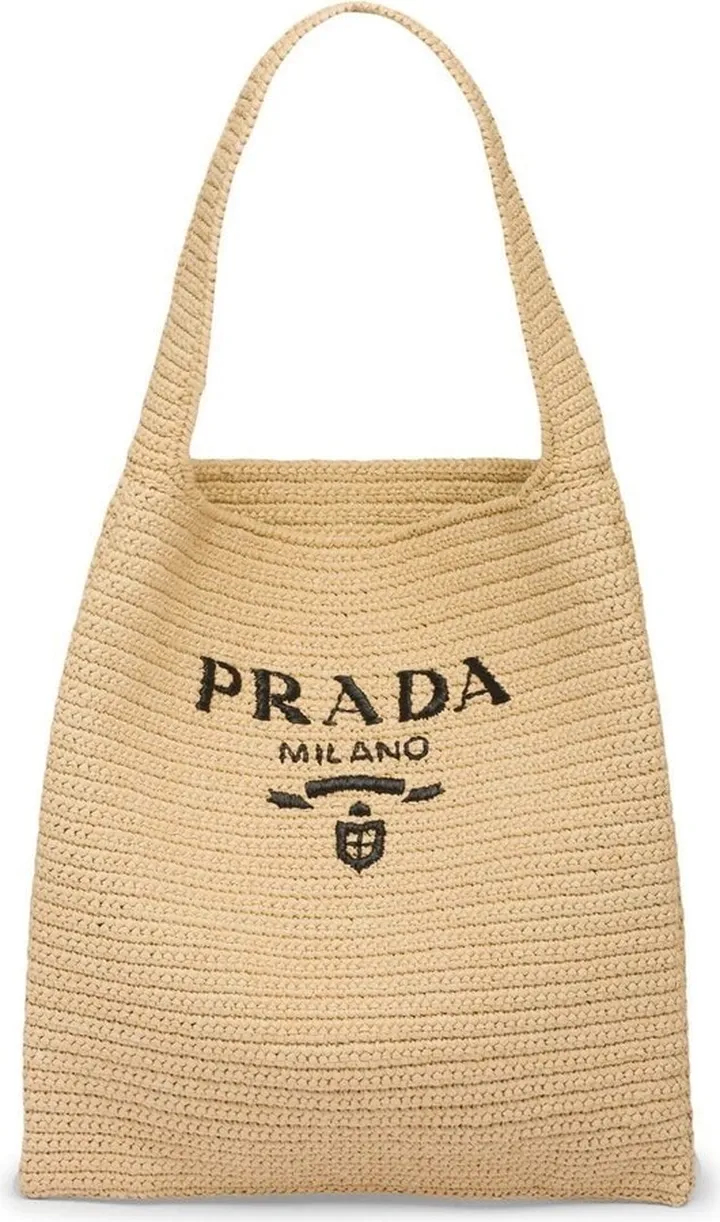 Logo-Embroidered Raffia Tote Bag