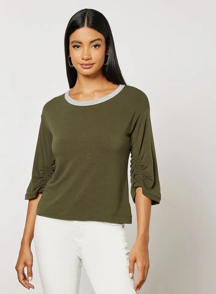Round Neck Solid T-Shirt Olive