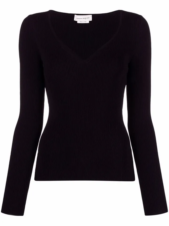 V-neck ribbed knit top