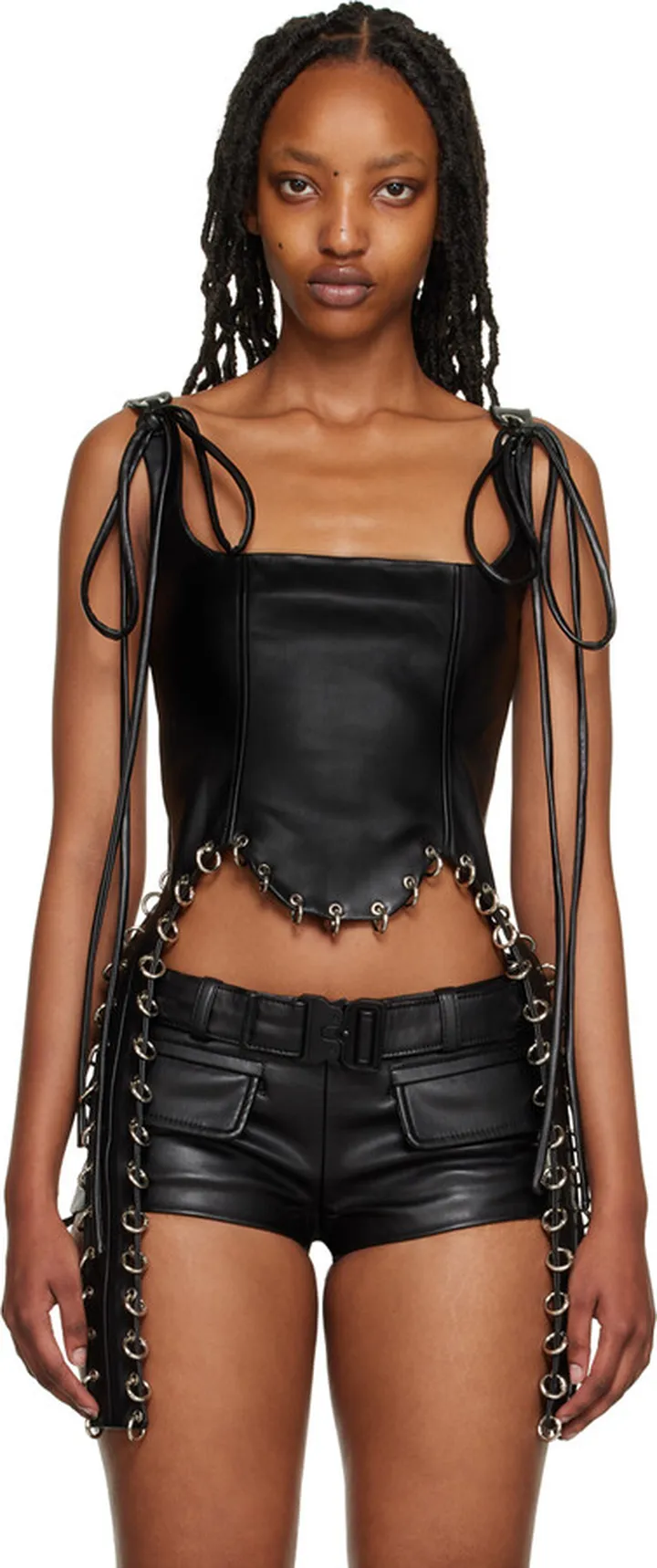 Lado Bokuchava Black Pierced Faux-Leather Camisole
