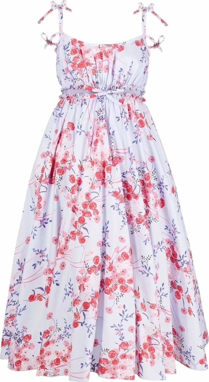 Tie-Shoulder Floral Midi Dress