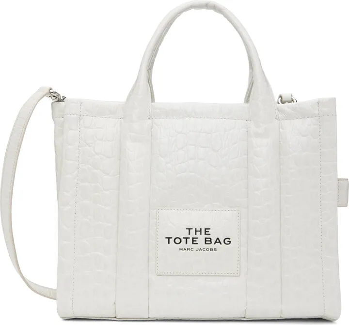 Marc Jacobs White 'The Croc-Embossed Medium' Tote