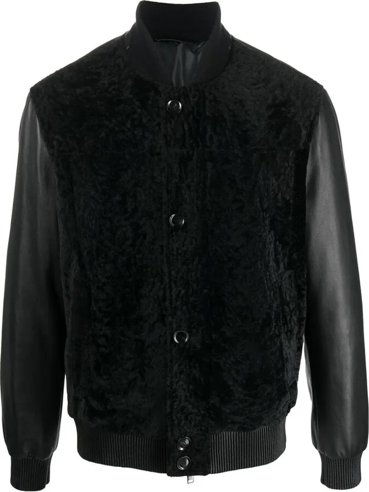 Long-Sleeve Leather Bomber Jacket