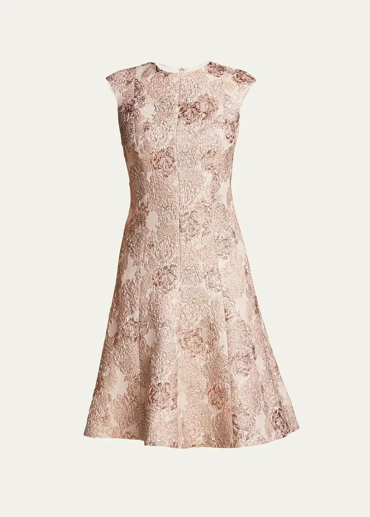 Metallic Jacquard Flounce Hem Dress