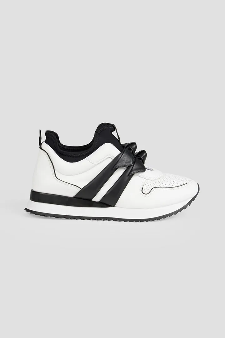 Clarita bow-embellished perforated leather slip-on sneakers