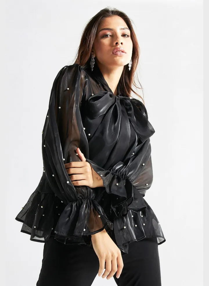 Embellished Balloon Sleeve Top