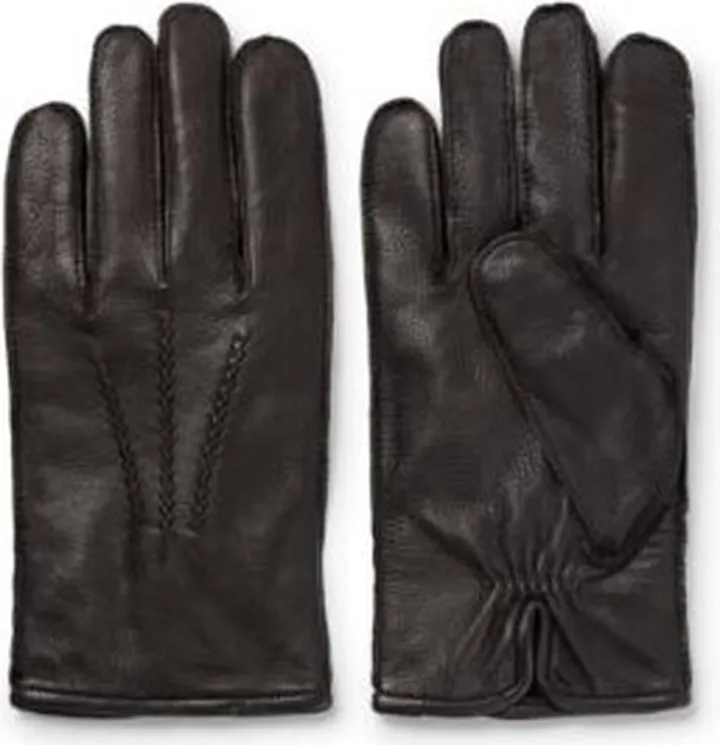 Leather gloves with stitching and logo lettering