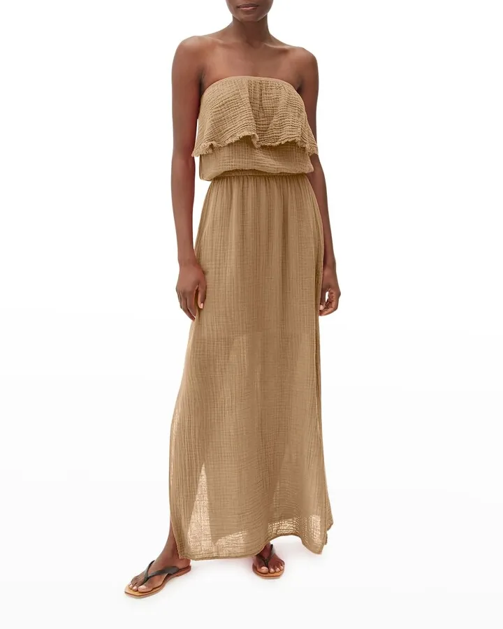 Tara Crinkle Gauze Ruffled Strapless Maxi Dress