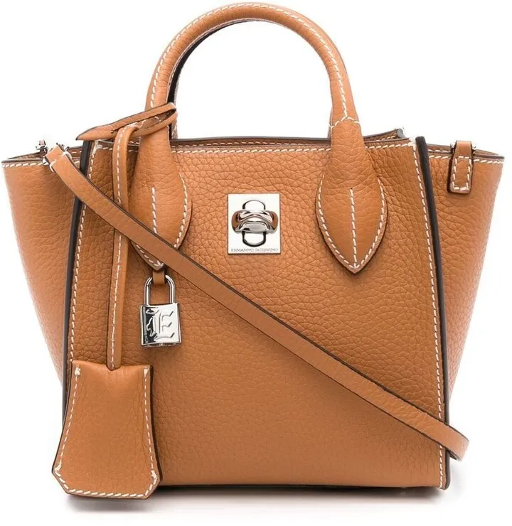 Twist-Lock Leather Tote Bag
