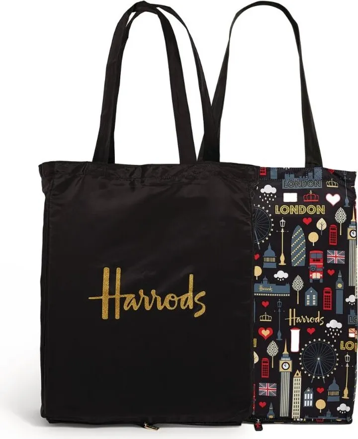 Harrods Recycled Glitter London And Logo Pocket Shopper Bag (Set Of 2)