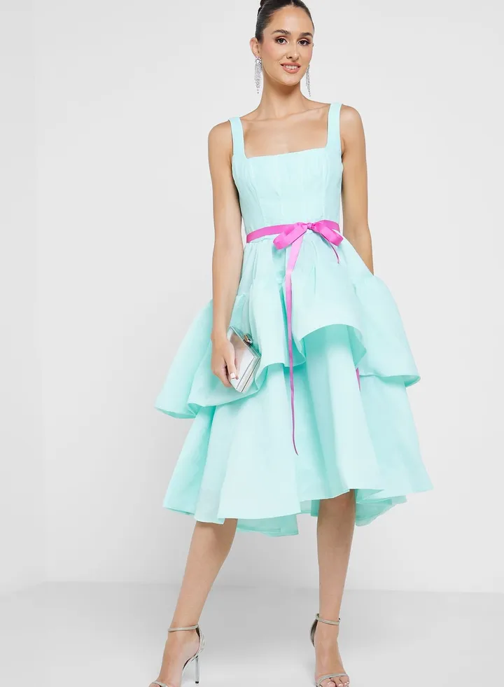 Tie Detail Ruffle Dress