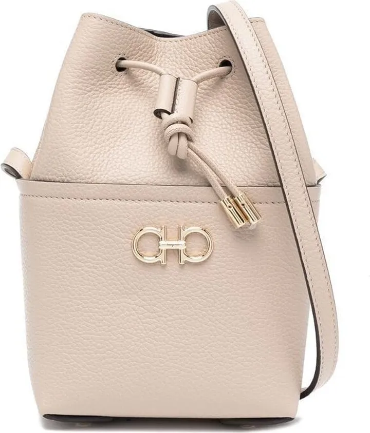 Beige Gancini Bucket Shoulder Bag