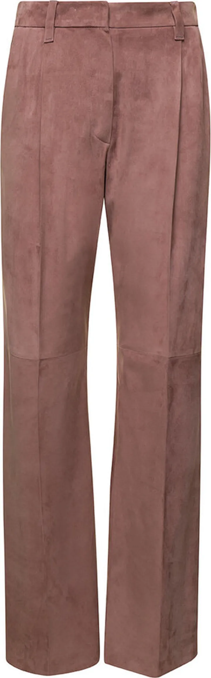 Pink Loose Suede Trousers In Calf Leather Woman