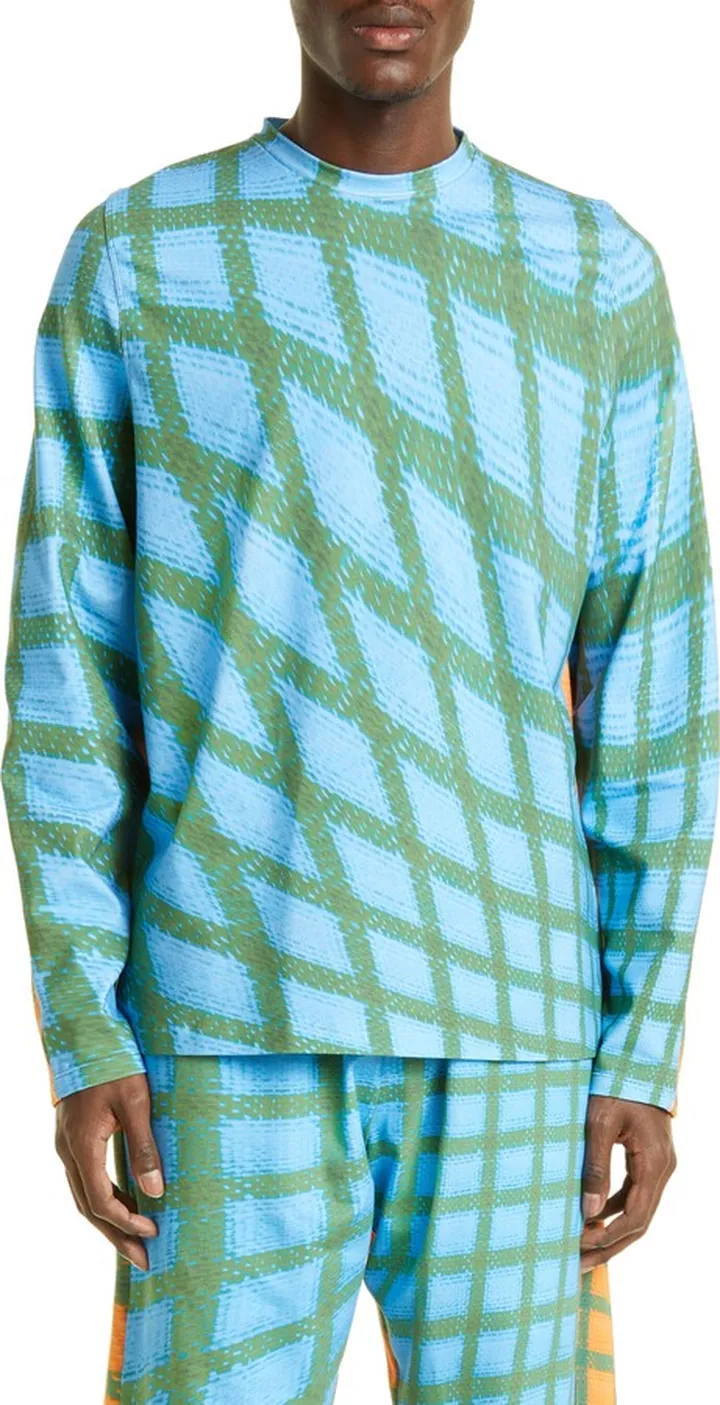 Carnell Warped Grid Long Sleeve T-Shirt