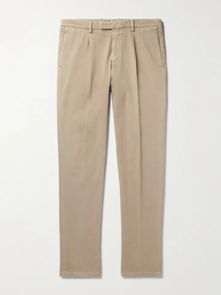 Straight-Leg Stretch-Cotton Twill Trousers