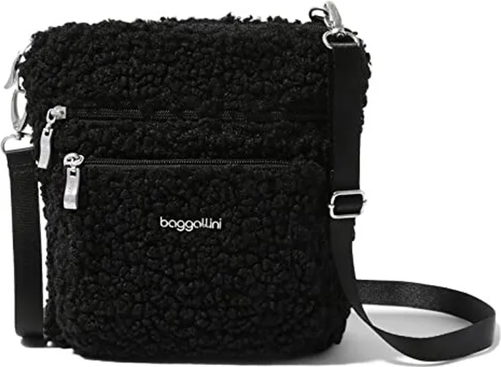 Baggallini Modern Pocket Crossbody (Black Faux Shearling) Cross Body Handbags