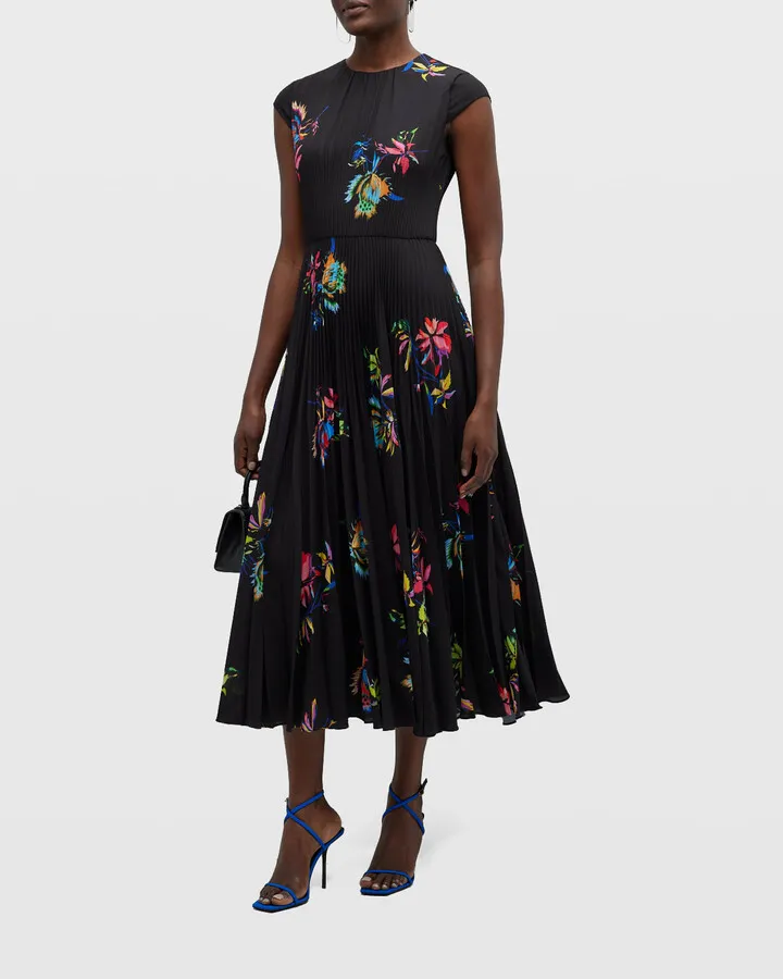 Floral-Print Pleated Midi Dress