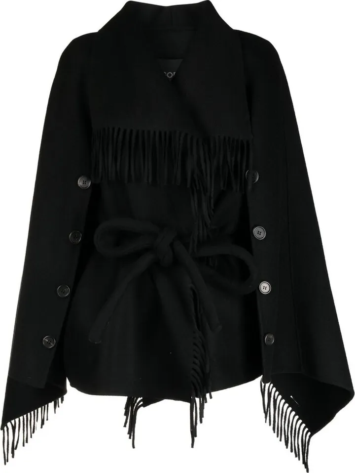 Layered-Fringed Cape Coat