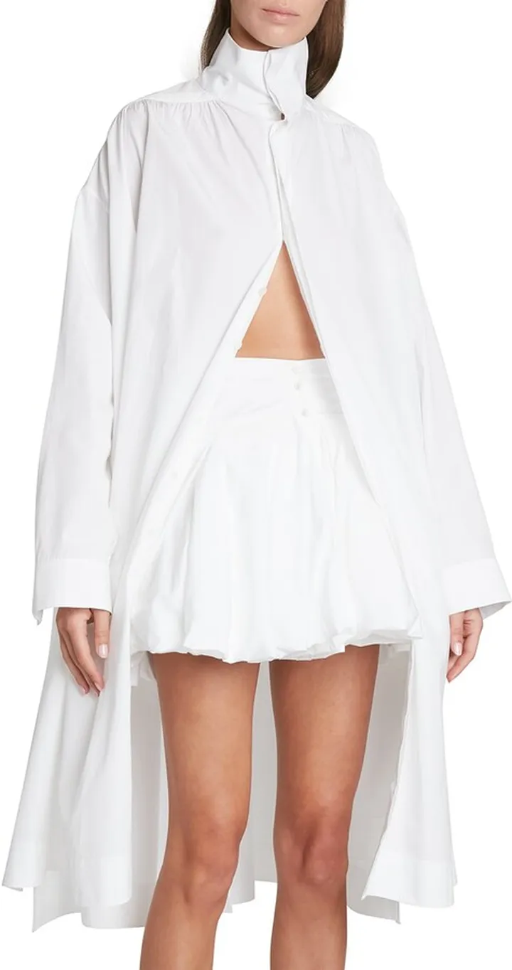Oversized Button-Down Poplin Back-Slit Blouse