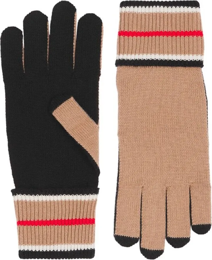 Burberry Cashmere-Blend Striped-Cuff Gloves