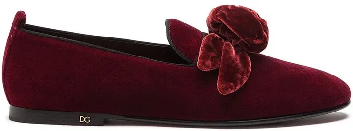 Rose-Appliqué Velvet-Effect Slippers