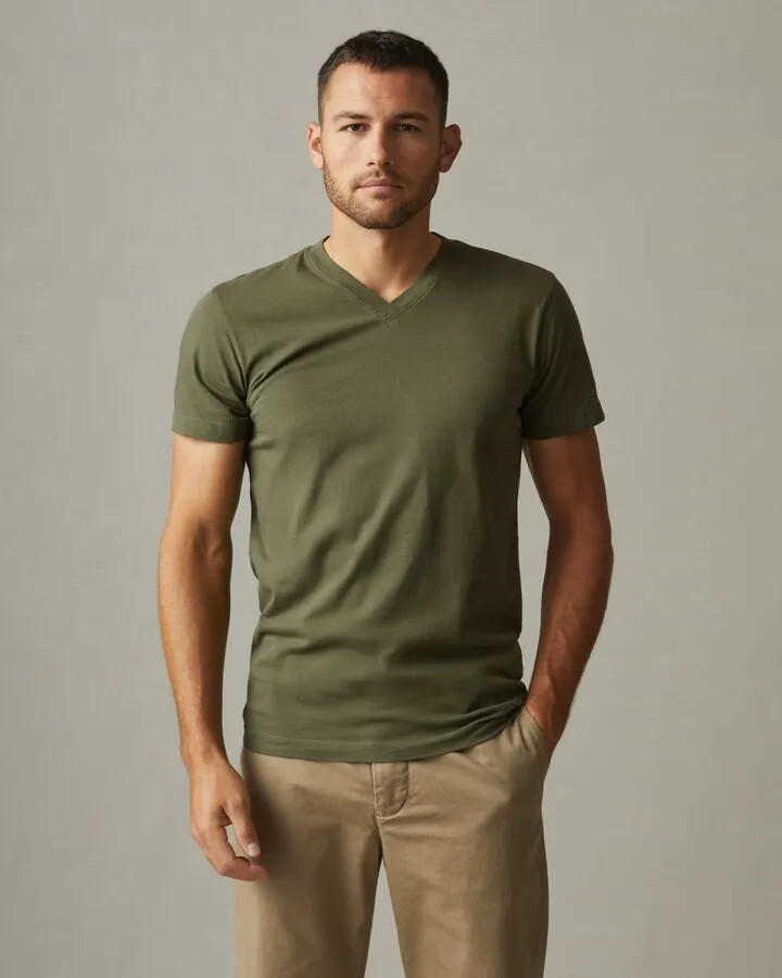 Classic Cotton V-Neck Tee - Moss
