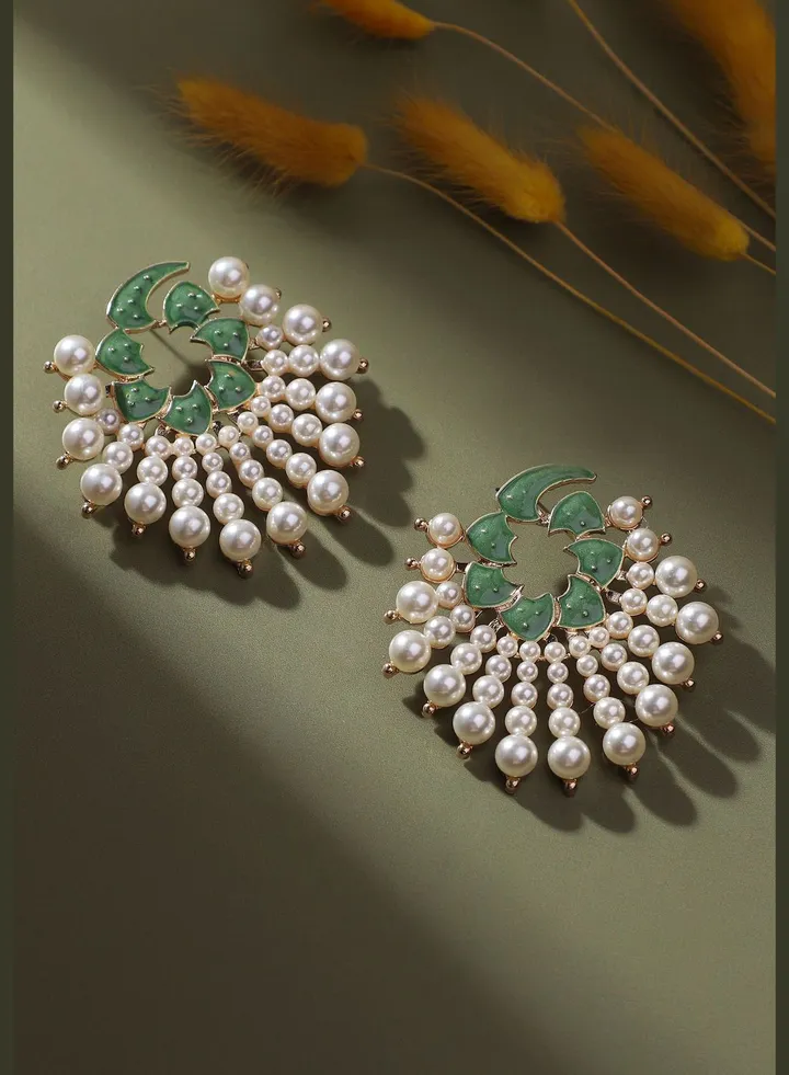 Gold Plated Pearls Party Wear Drop Earring For Women