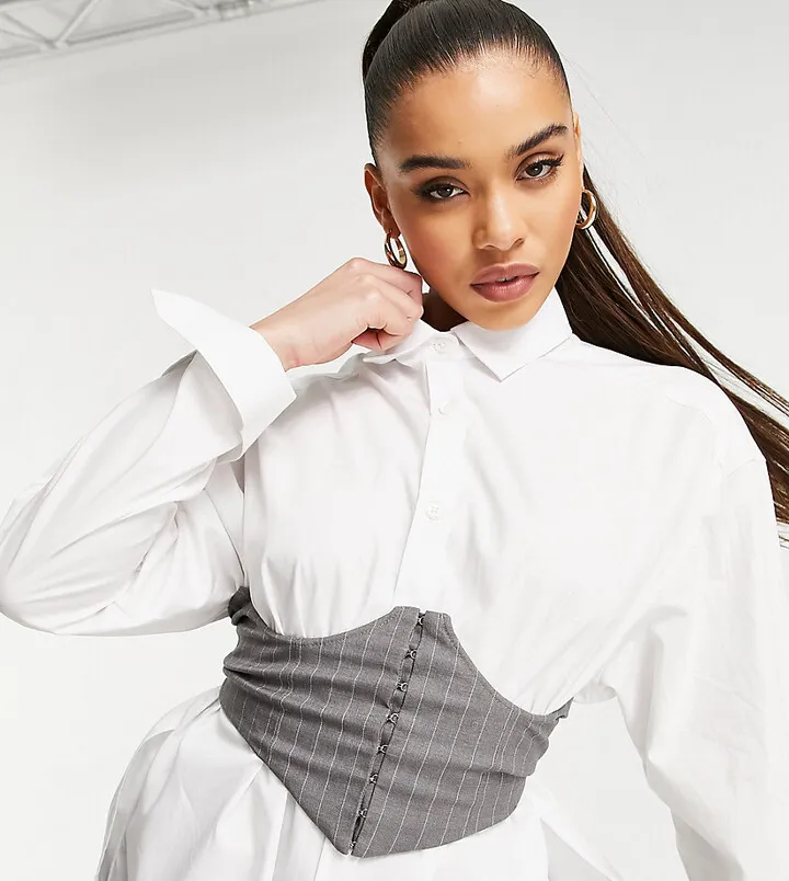 ASYOU pinstripe corset in charcoal