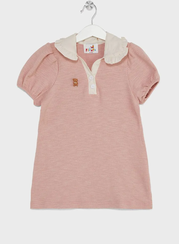 Girls Puff Sleeve Polo Collar Dress