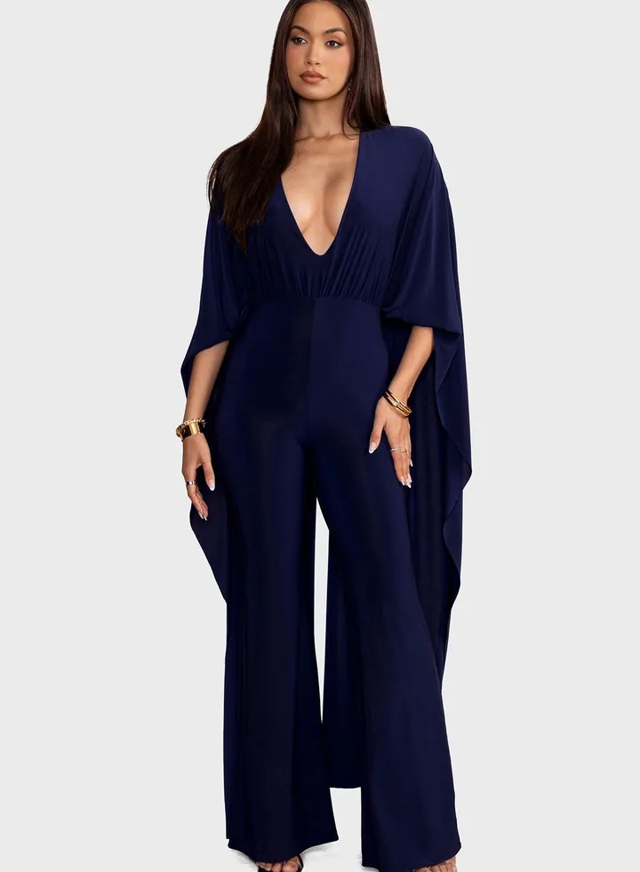 Plunge Neck Cape Sleeve Jumpsuit