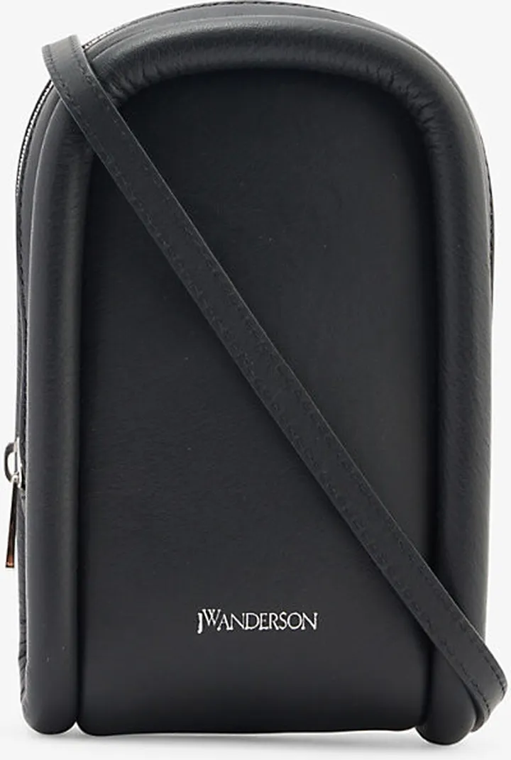 Black Bumper Logo-embossed Leather Phone Pouch