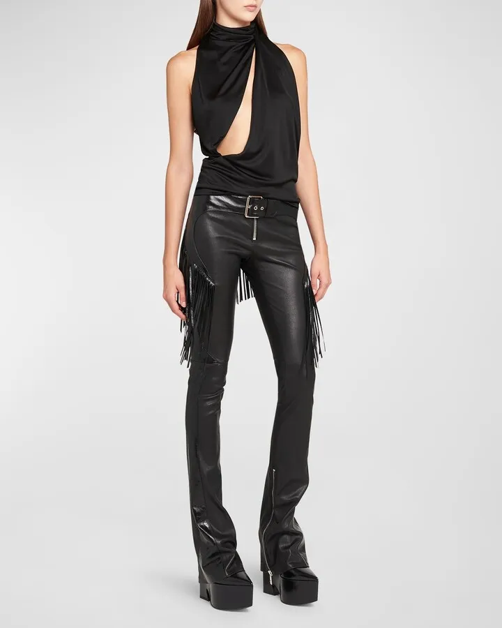 Cutout Draped Sleeveless Jersey Blouse