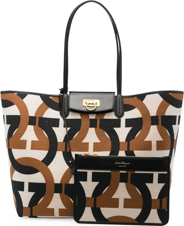 Natural Gancini Print Tote Bag