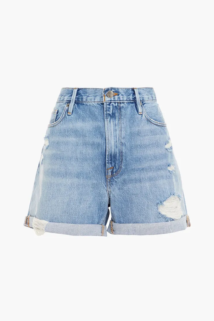 Distressed denim shorts