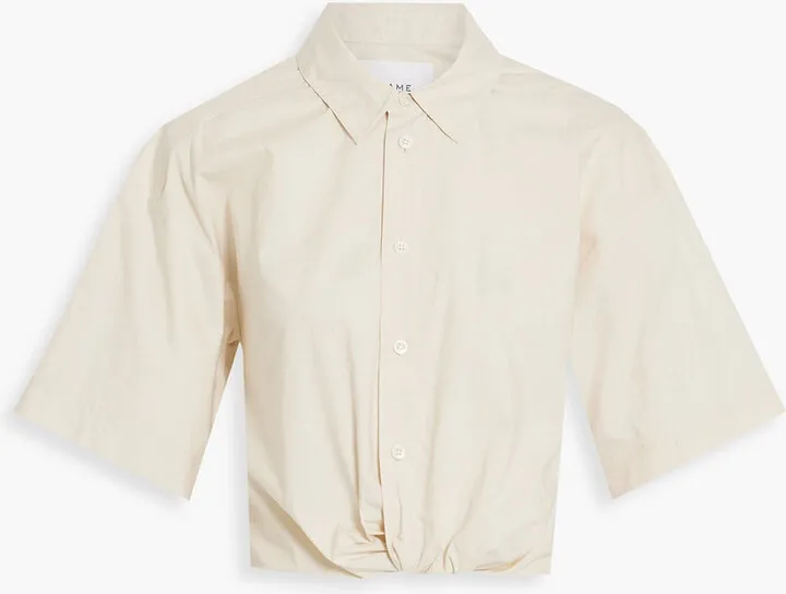 Cropped twist-front cotton-poplin shirt
