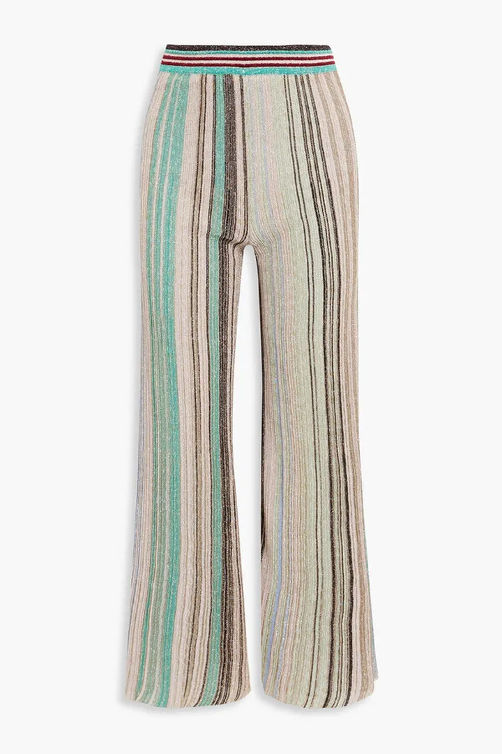Metallic striped crochet-knit wide-leg pants