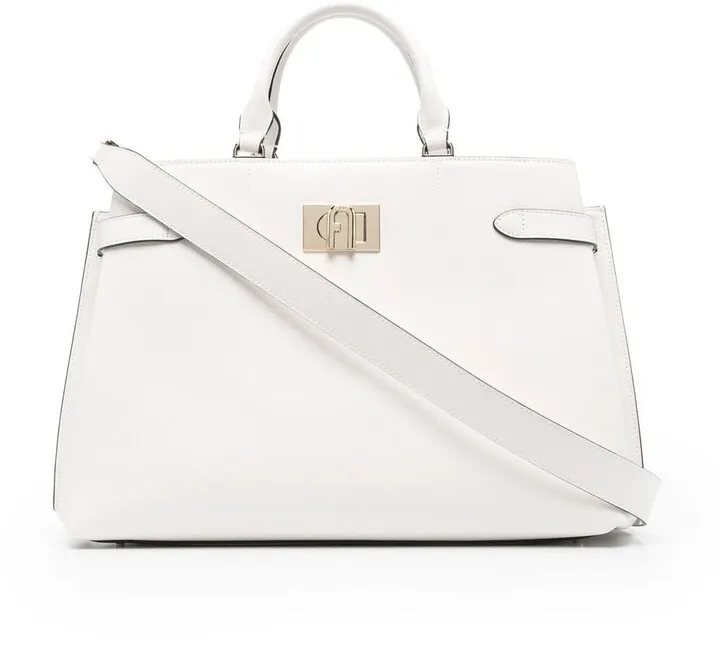 Flip-Lock Leather Tote Bag